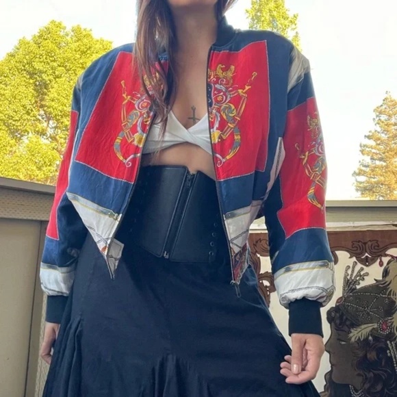 Vintage 80' Silk Bomber Jacket Size Small - Picture 2 of 7